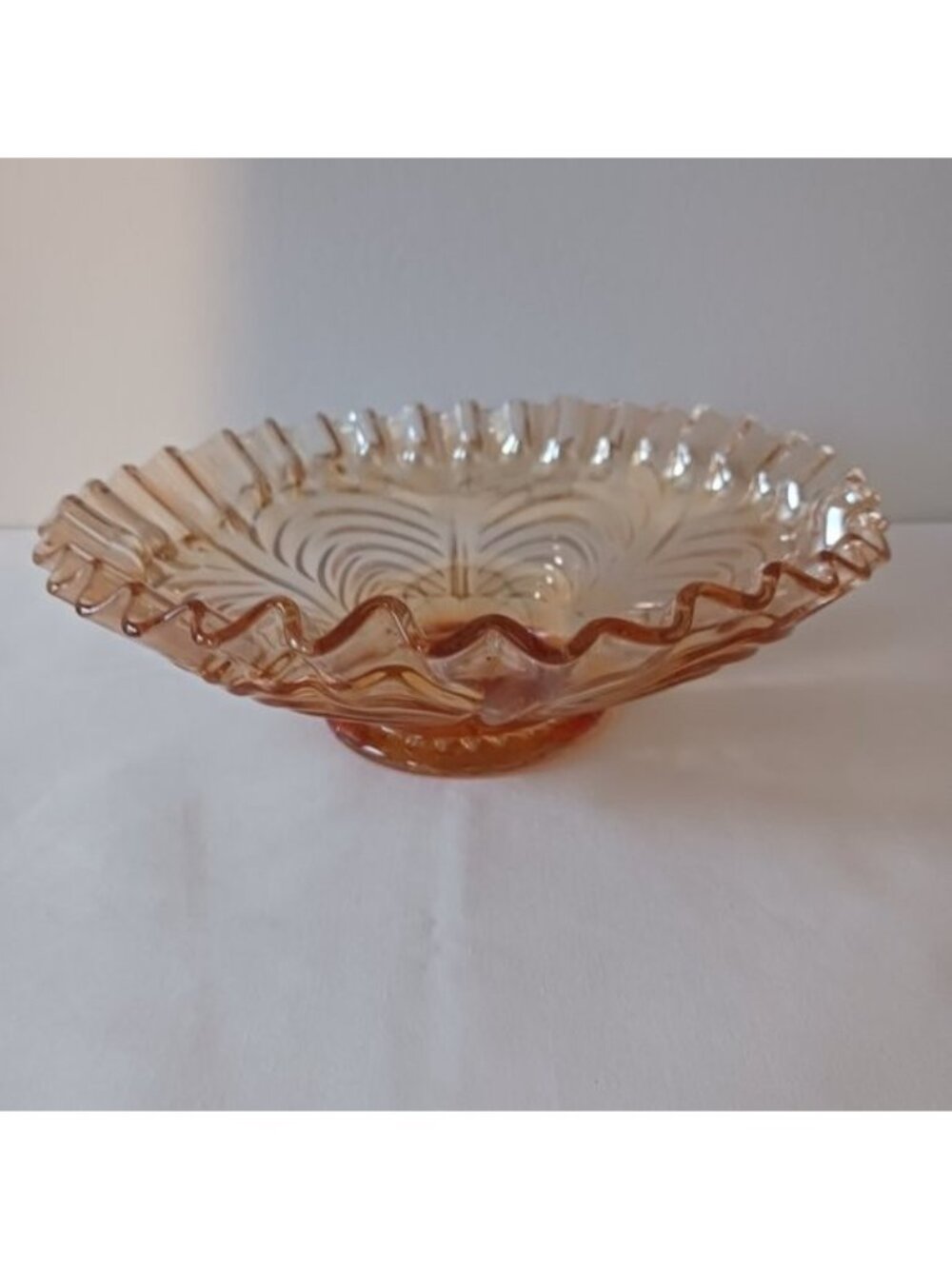 Fenton Carnival Glass Marigold Cut Arcs Reverse Drapery Bowl Ruffled Edge 8.5"